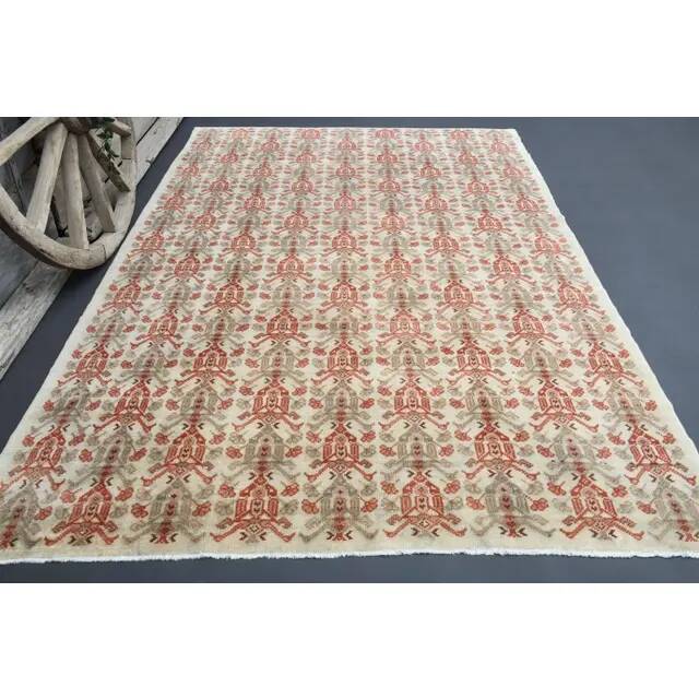 1970s Vintage Turkish Hand-Knotted Wool Cotton Red Area Rug 197x290