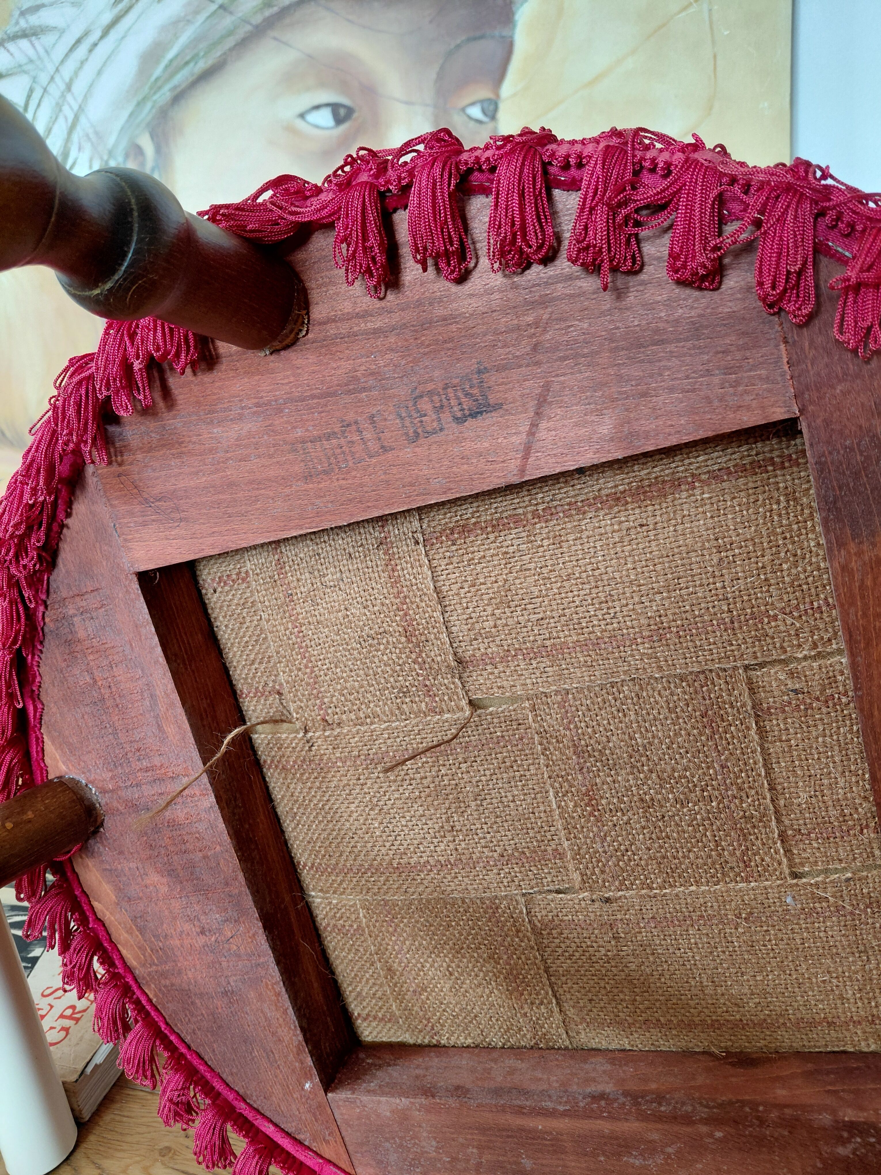 Napoleon III office chair in fuchsia velvet