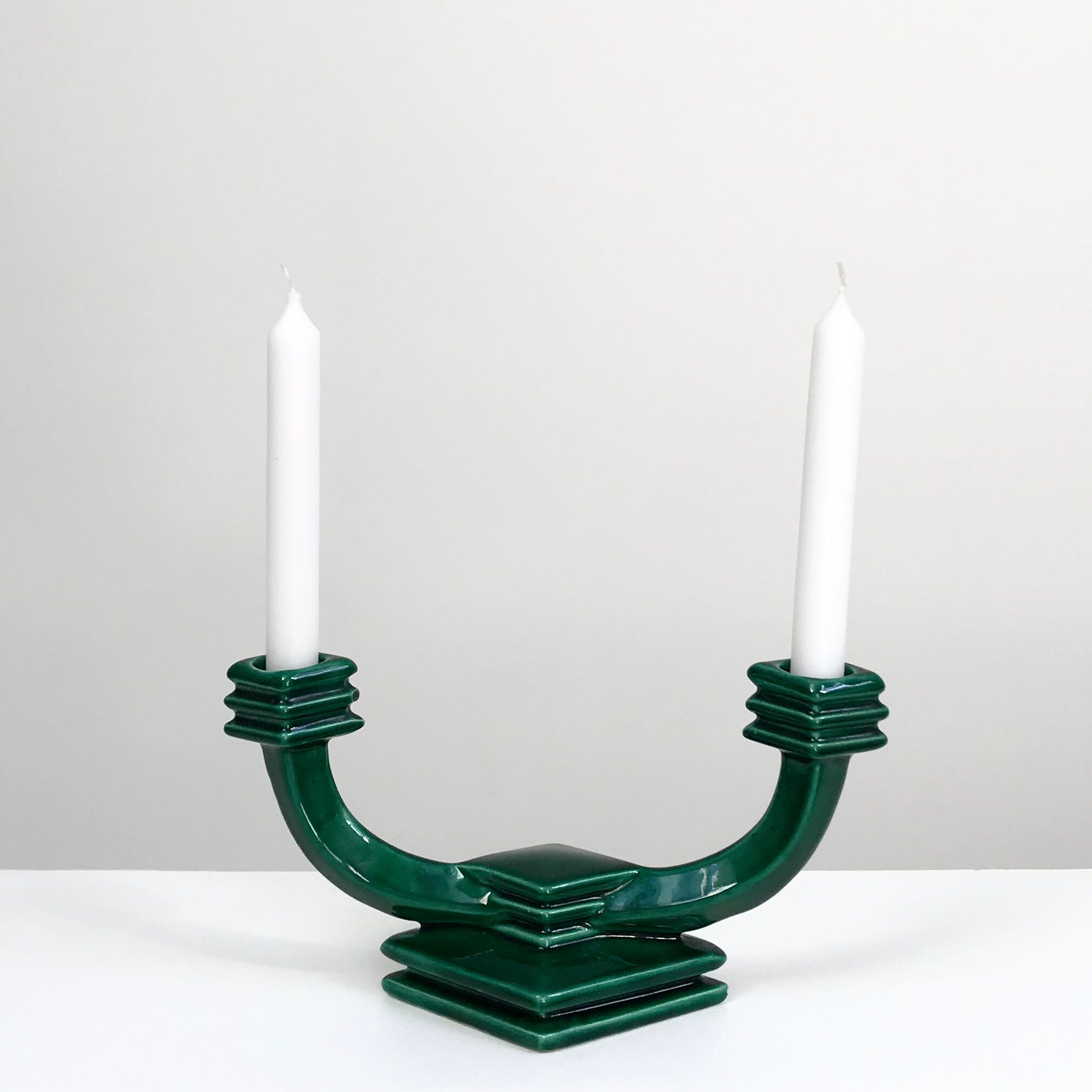 Green ceramic candlestick
