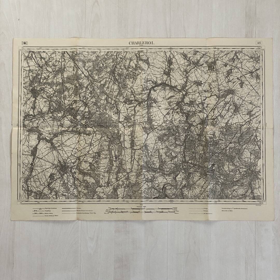 Vintage map of Charleroi surroundings 1914