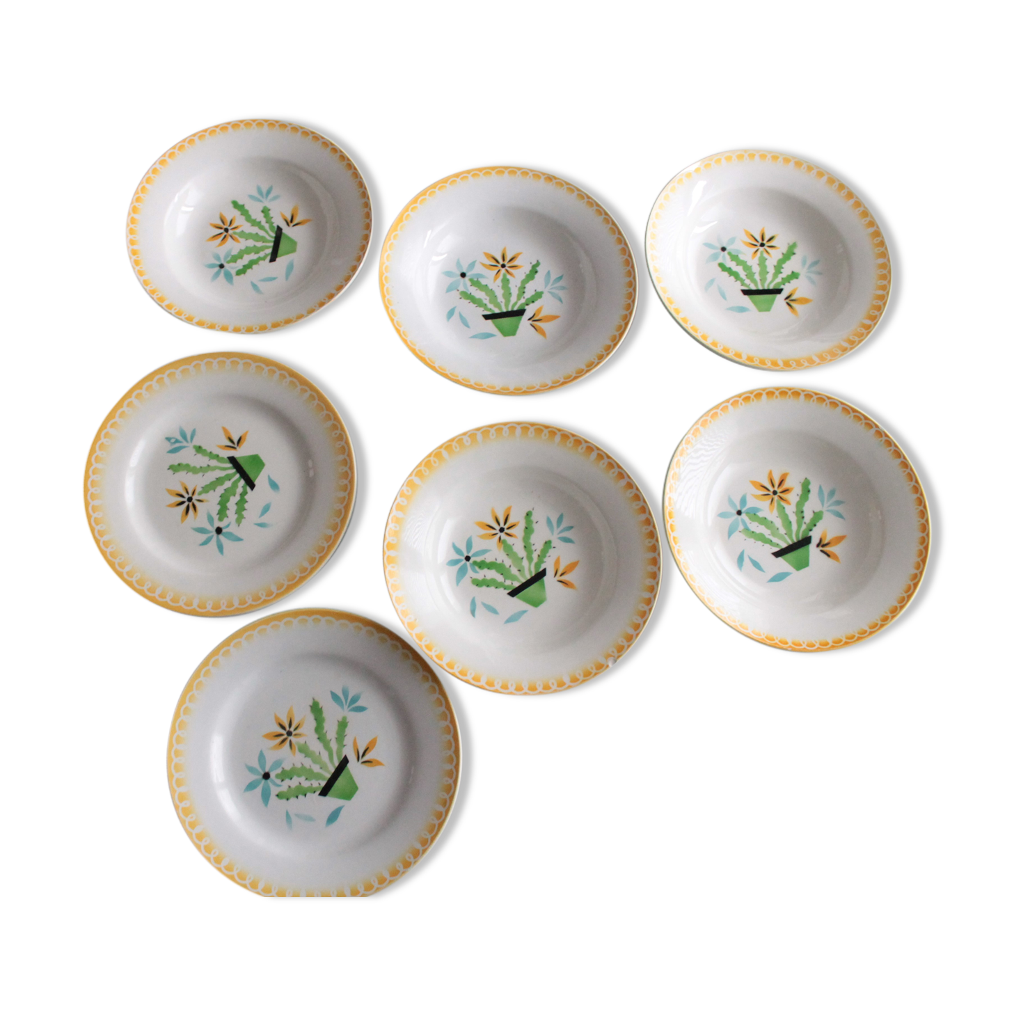 Set of 7 old French plates, Digoin