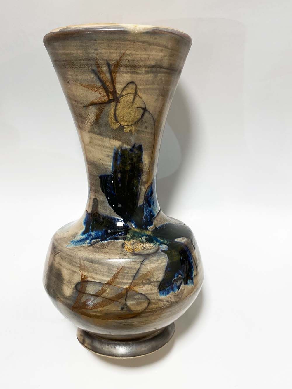 Ceramic vase of vallauris, midnight blue iris décor, 24 cm