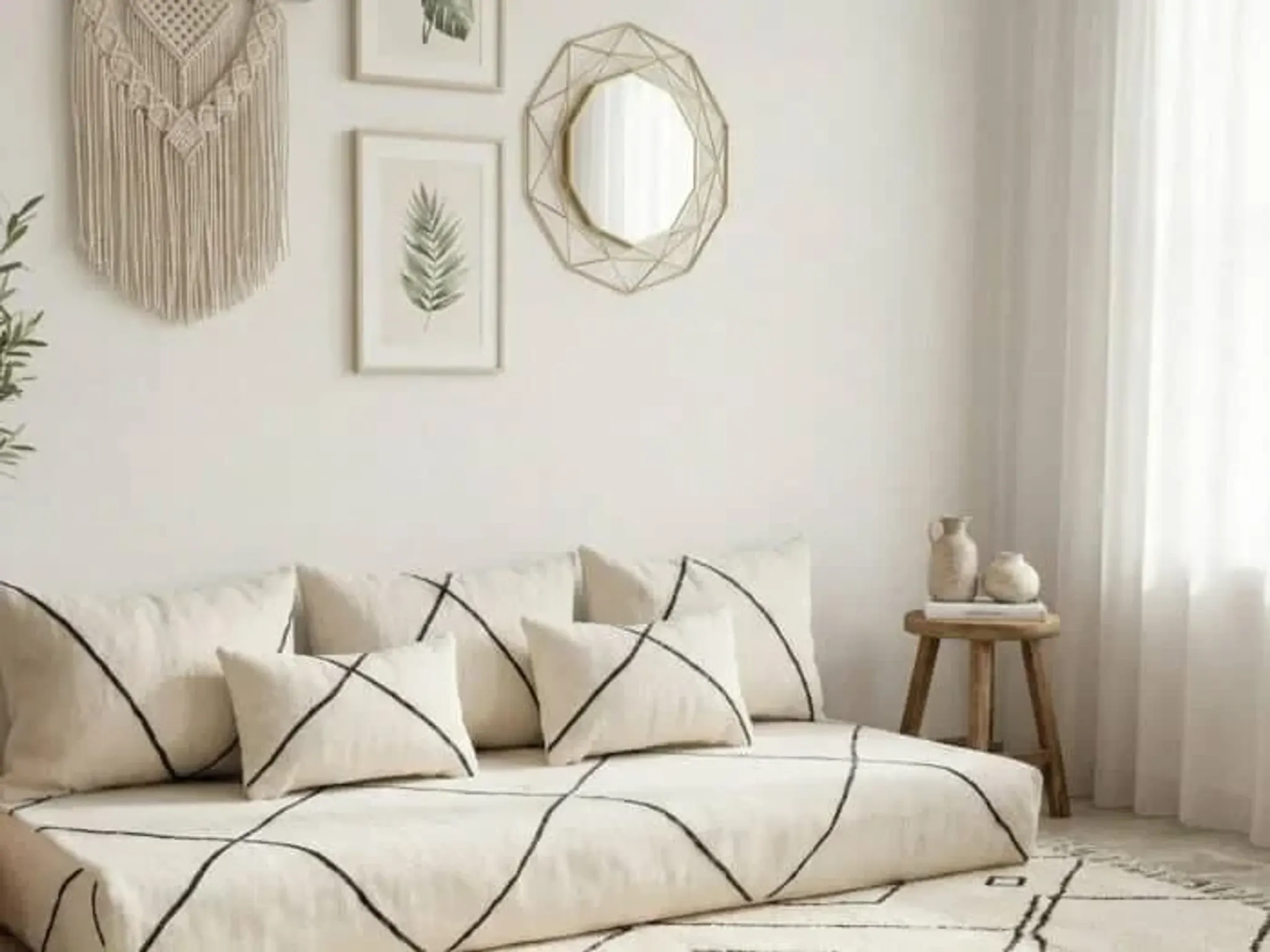 Moroccan floor sofa set in white wool