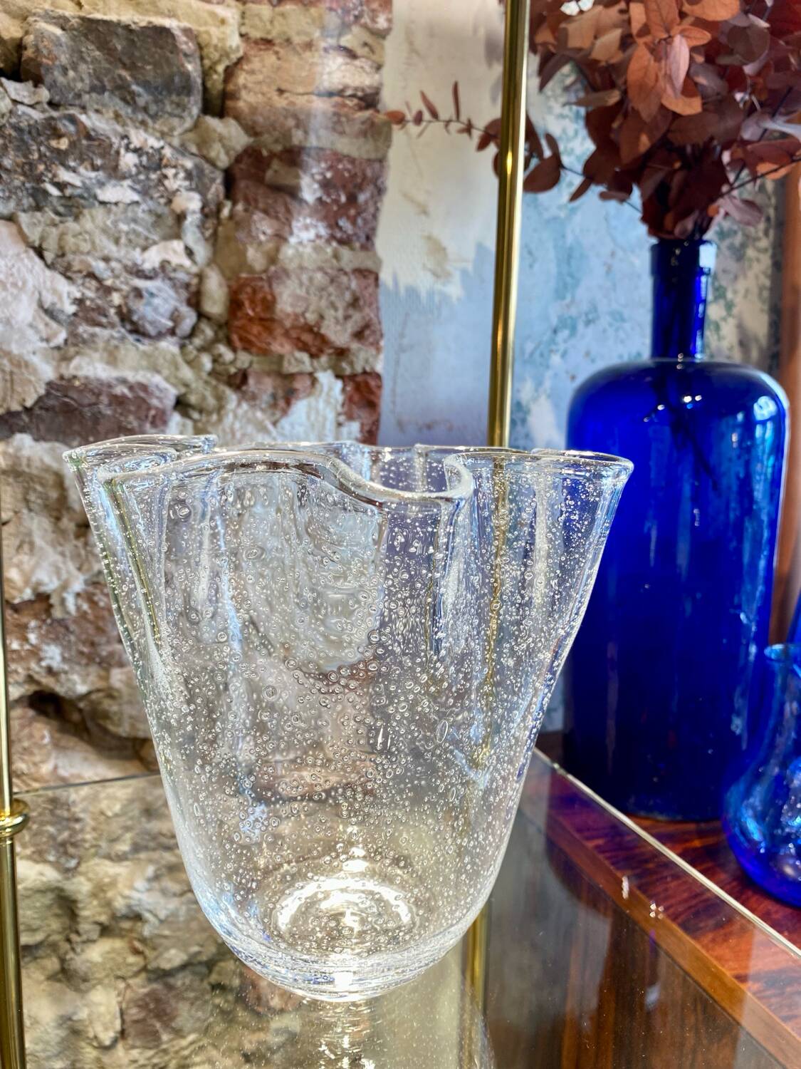 Murano bubble blown glass handkerchief vase
