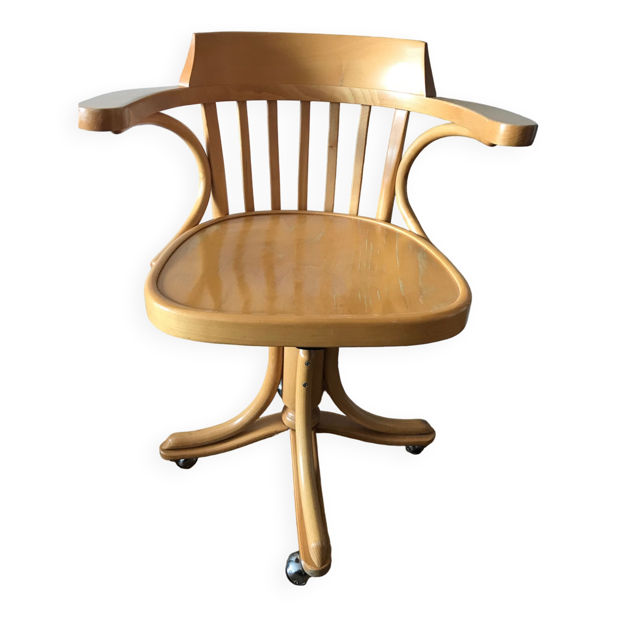 Fauteuil bureau bois Radomsko Zmg Pologne 1950 vintage