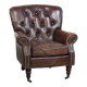 Fauteuil Chesterfield classique en cuir de vachette grainé couleur cognac