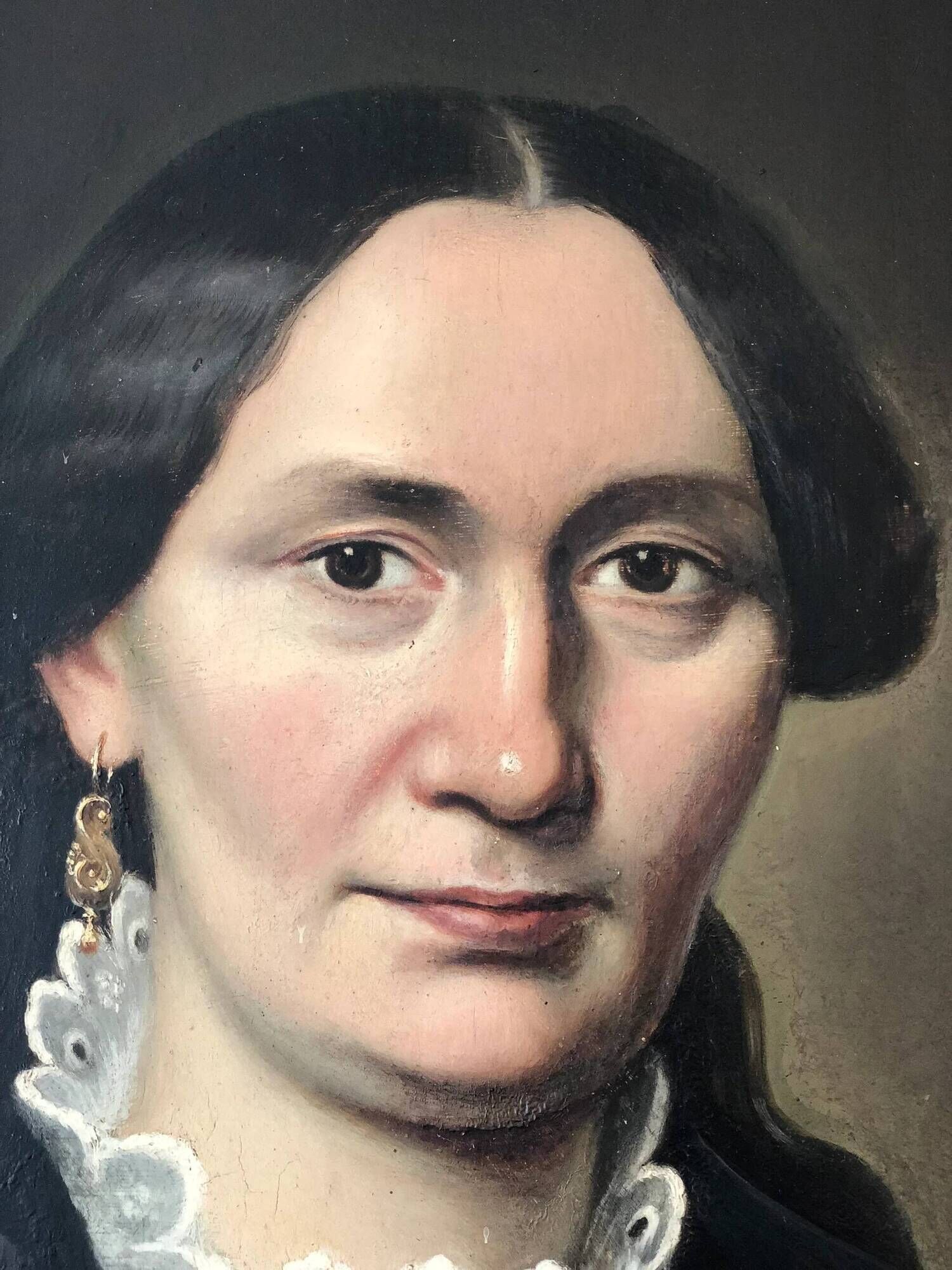 Antique oil portrait painting, framed large lady portrait, c. 1840