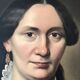 Antique oil portrait painting, framed large lady portrait, c. 1840