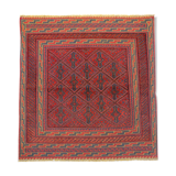 Traditional handwoven oriental carpet wool red blue rug- 120x128cm