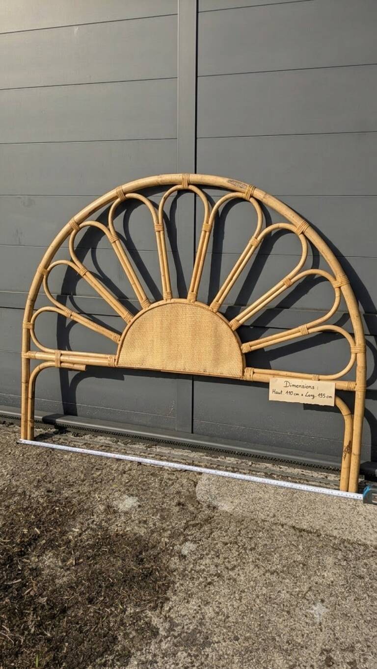 Vintage rattan and wicker headboard "Soleil" – 155 cm