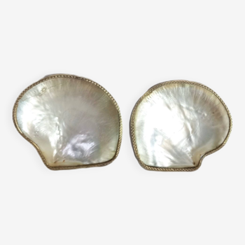 Pair Of Mother-of-Pearl Shells With Golden Metal Edges