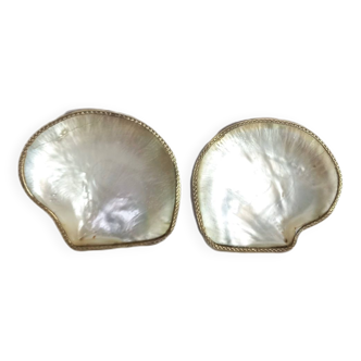 Pair Of Mother-of-Pearl Shells With Golden Metal Edges