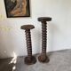 Pair of pedestal columns with oak pressing screws, 1900