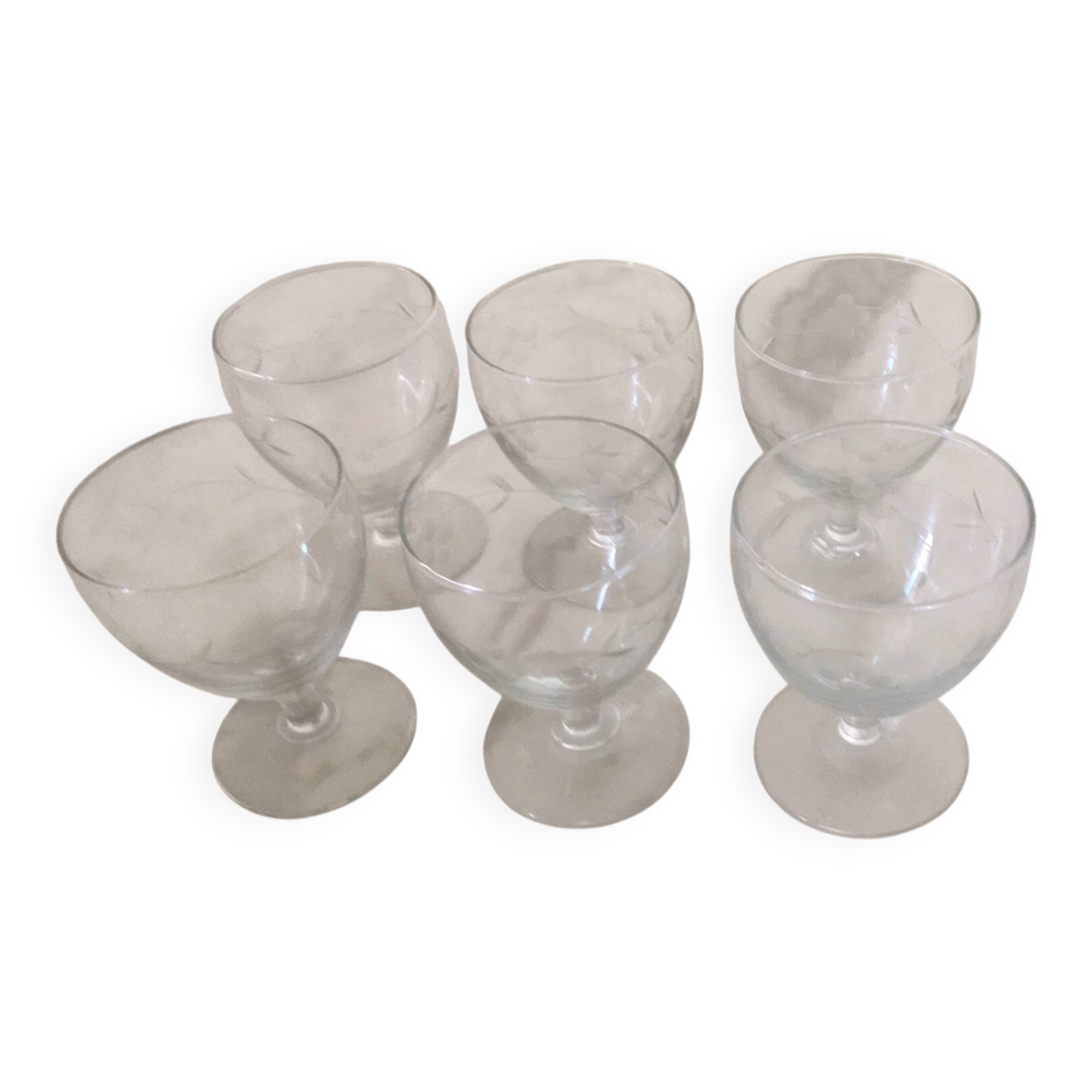 6 verres anciens motifs raisin u