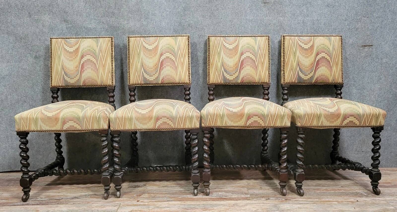 Set of 4 Louis XIII style oak chairs circa 1850