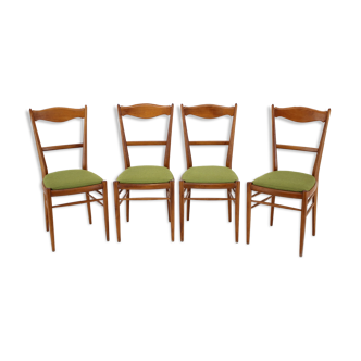 Ensemble de quatre chaises à manger de hêtre 1960