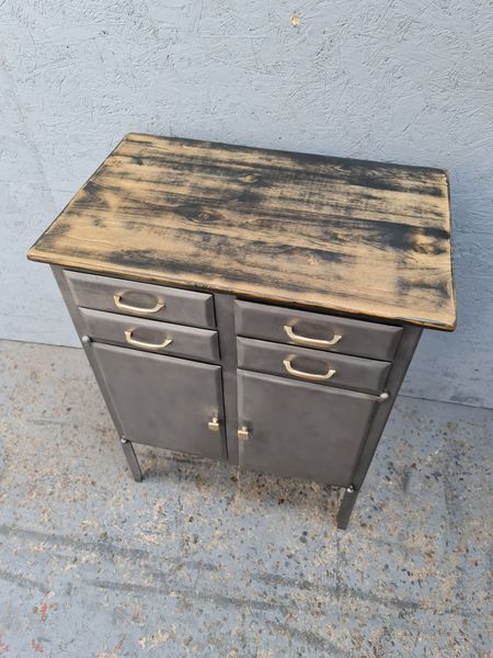 Medical metal furniture two doors four drawers brass handles