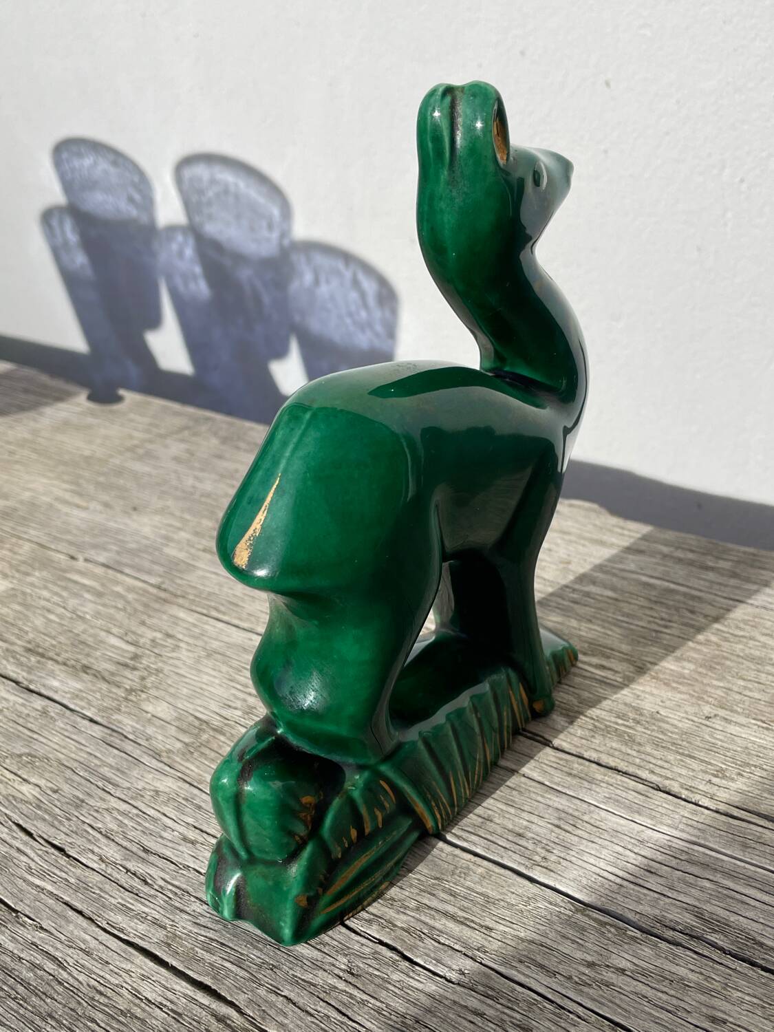 Art Deco figurine of a green ceramic doe