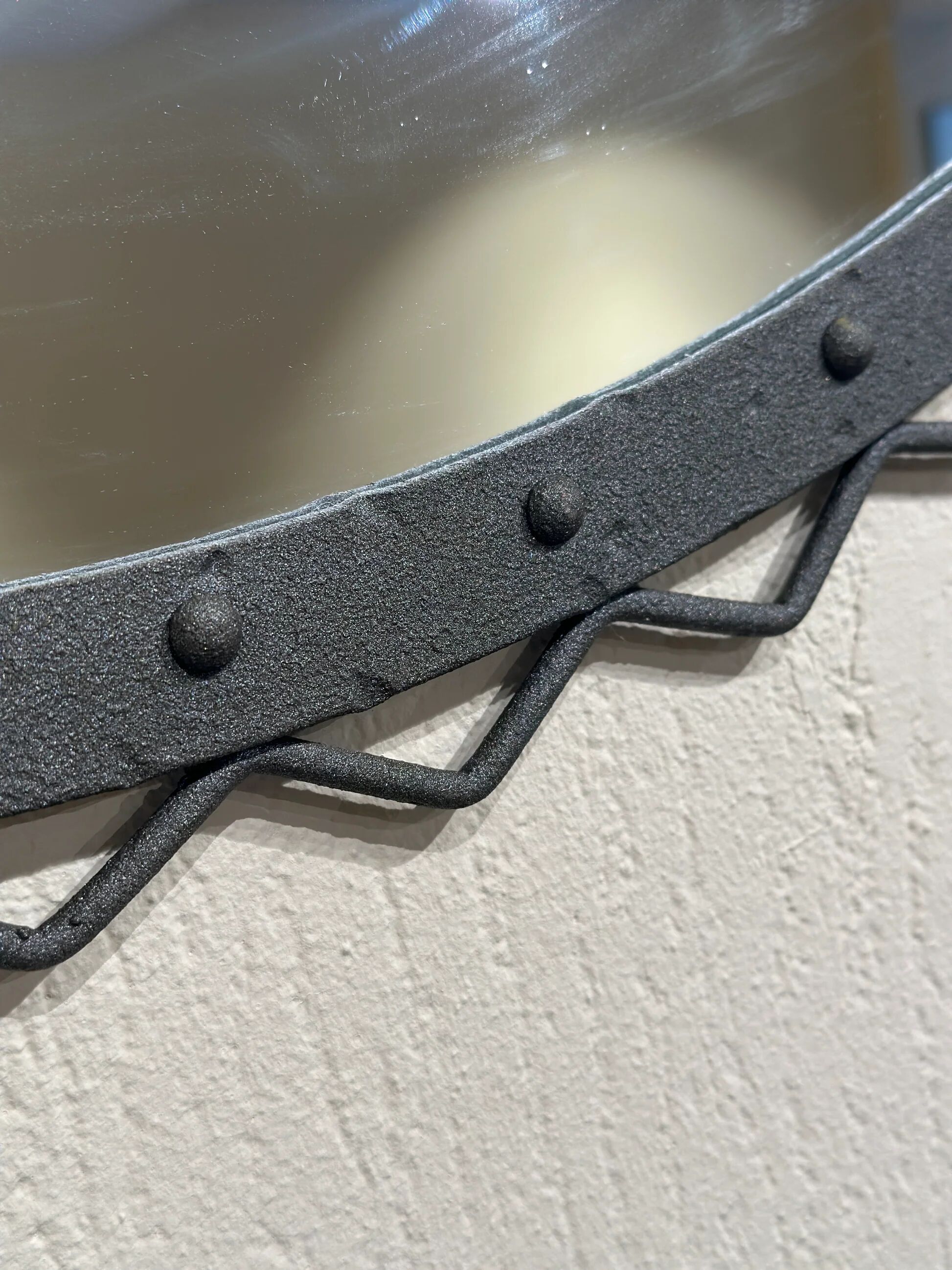 Hand-forged iron mirror with riveted frame, Italy, 1960s