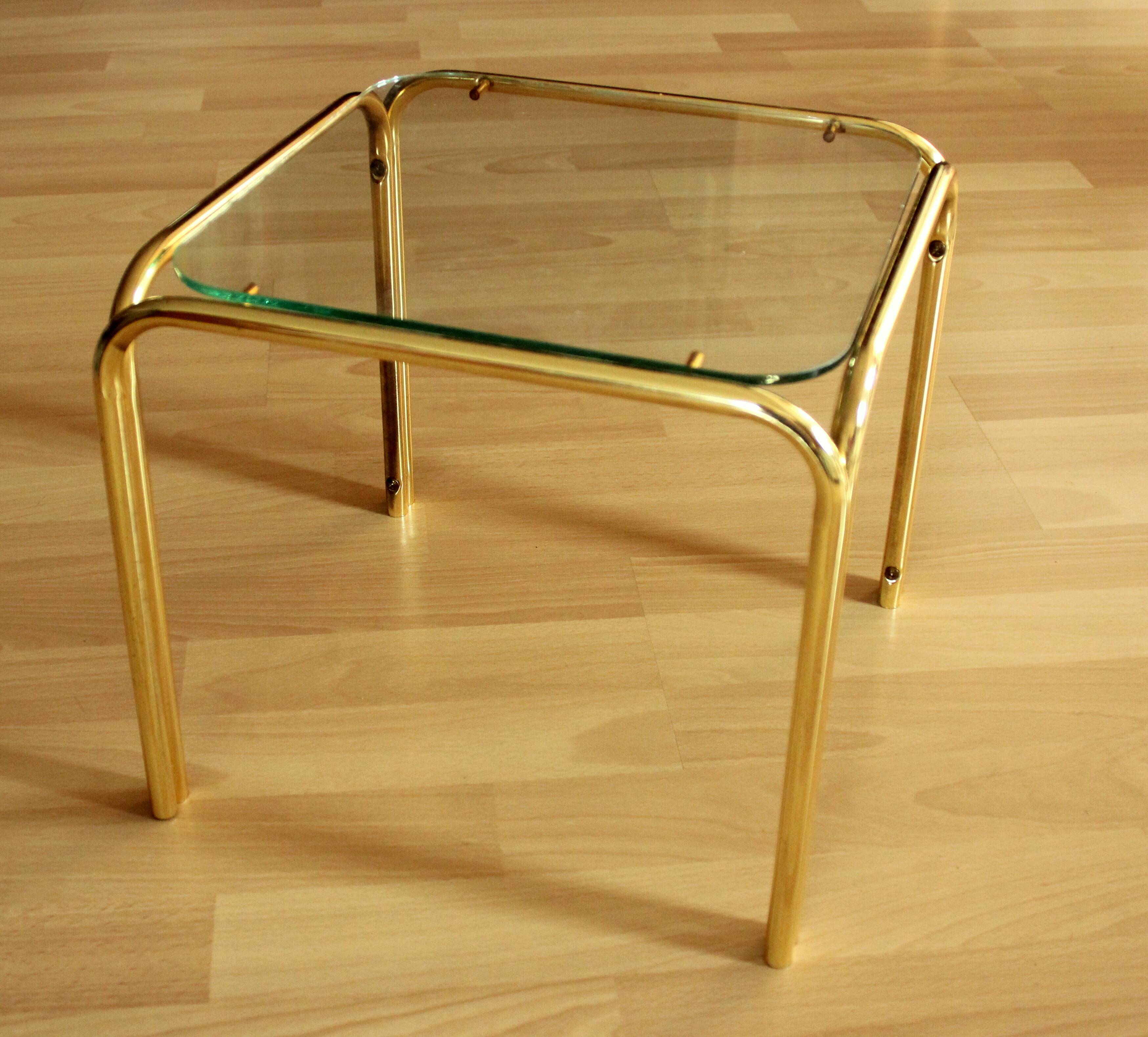 Small brass and glass side table, ideal as a plant stand, vintage from the 70s