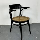 Bentwood mod 233 Black Desk Chair with Rattan Seat by Thonet, 1930s