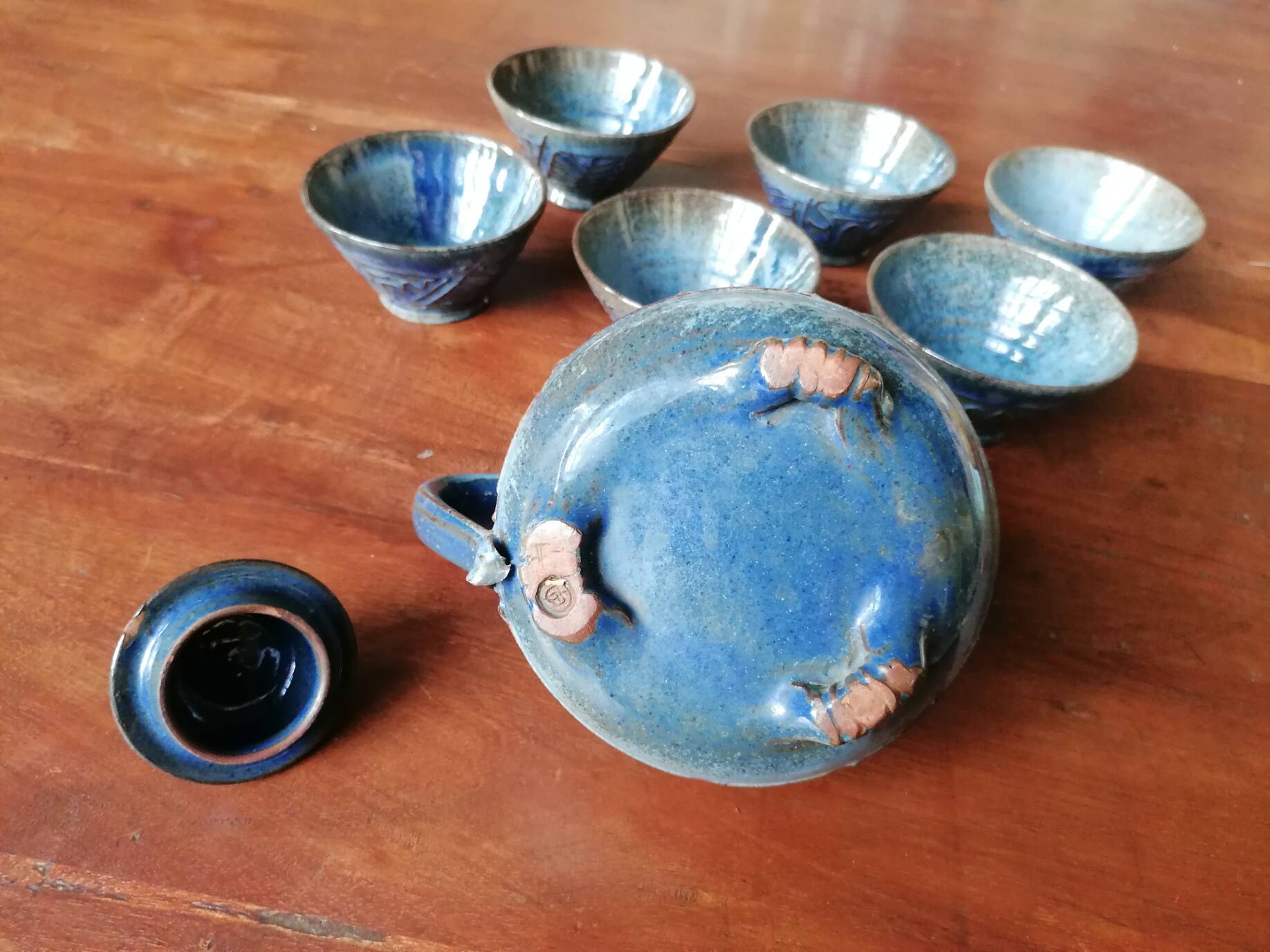 Blue slipware tea set - Bernard Leclerc