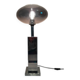 Chrome base lamp Transparent silver glass lampshade 1980 vintage