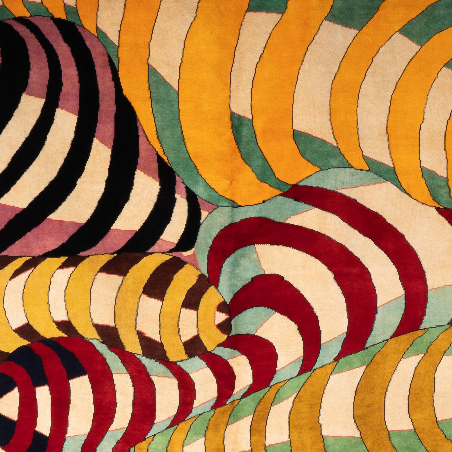 Tapisserie à motifs de	spirales	et	en	laine. Travail	contemporain