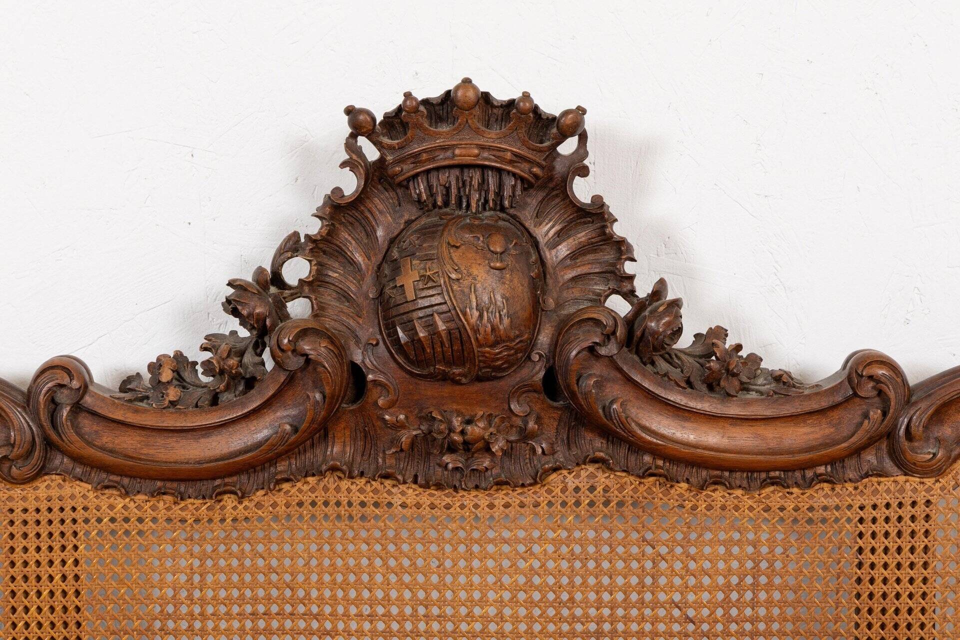 Louis XV style bed in carved and caned beech