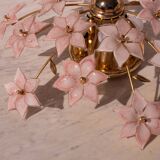 Murano vintage ceiling light pink flowers, 1970s