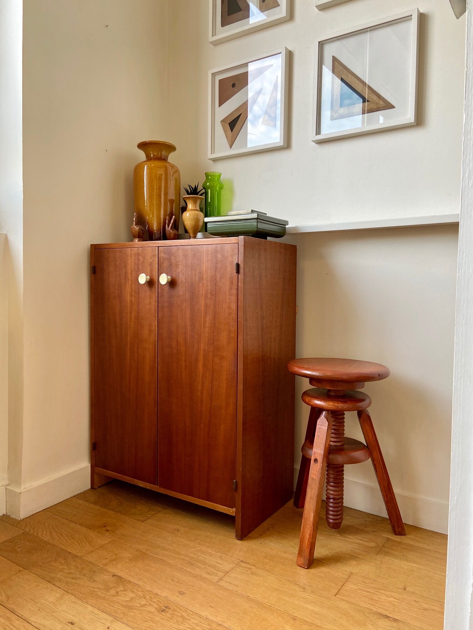 60's wooden shoe cabinet