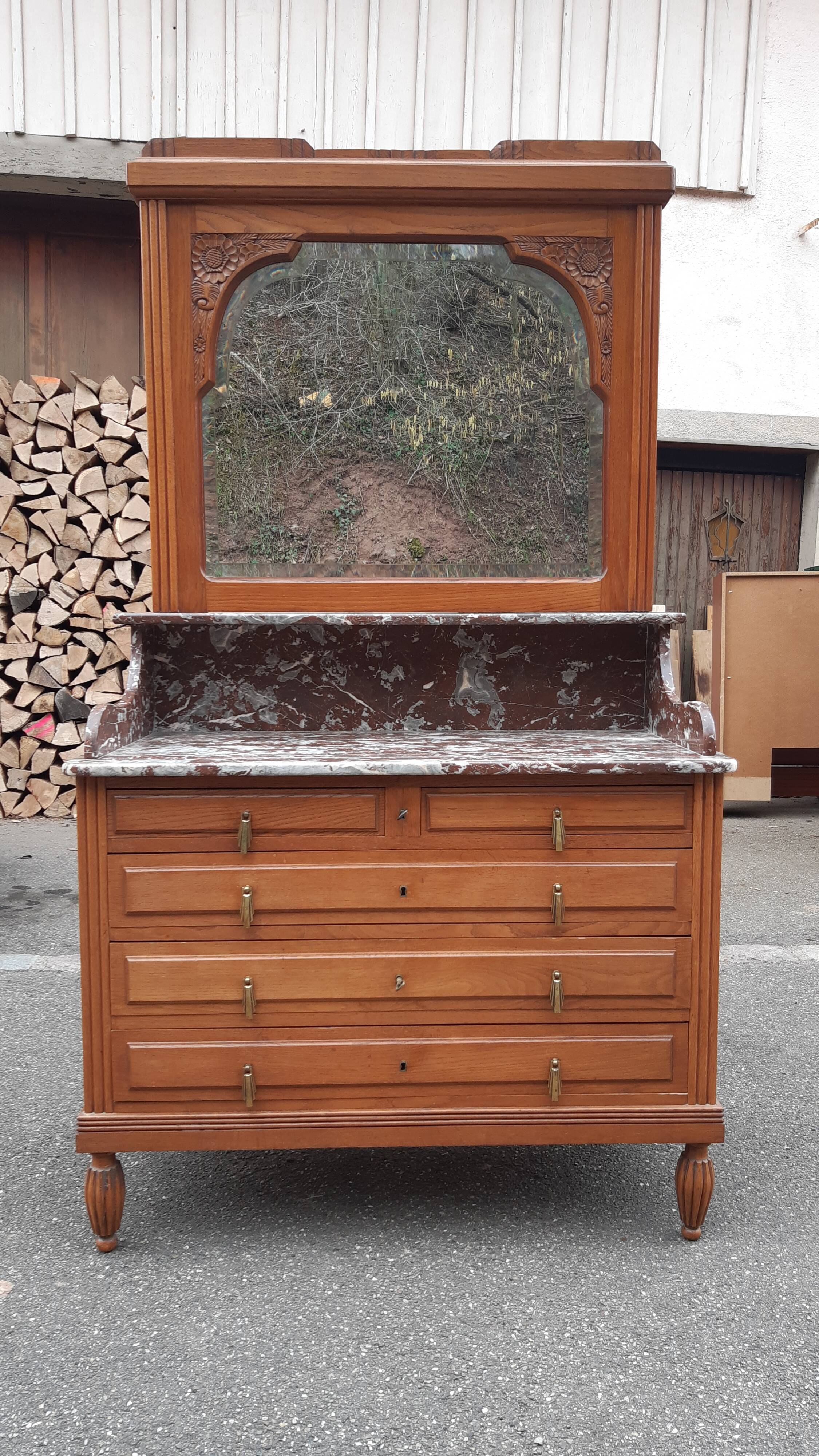 Oak and marble dressing table chest of drawers