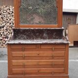 Commode coiffeuse chêne et marbre