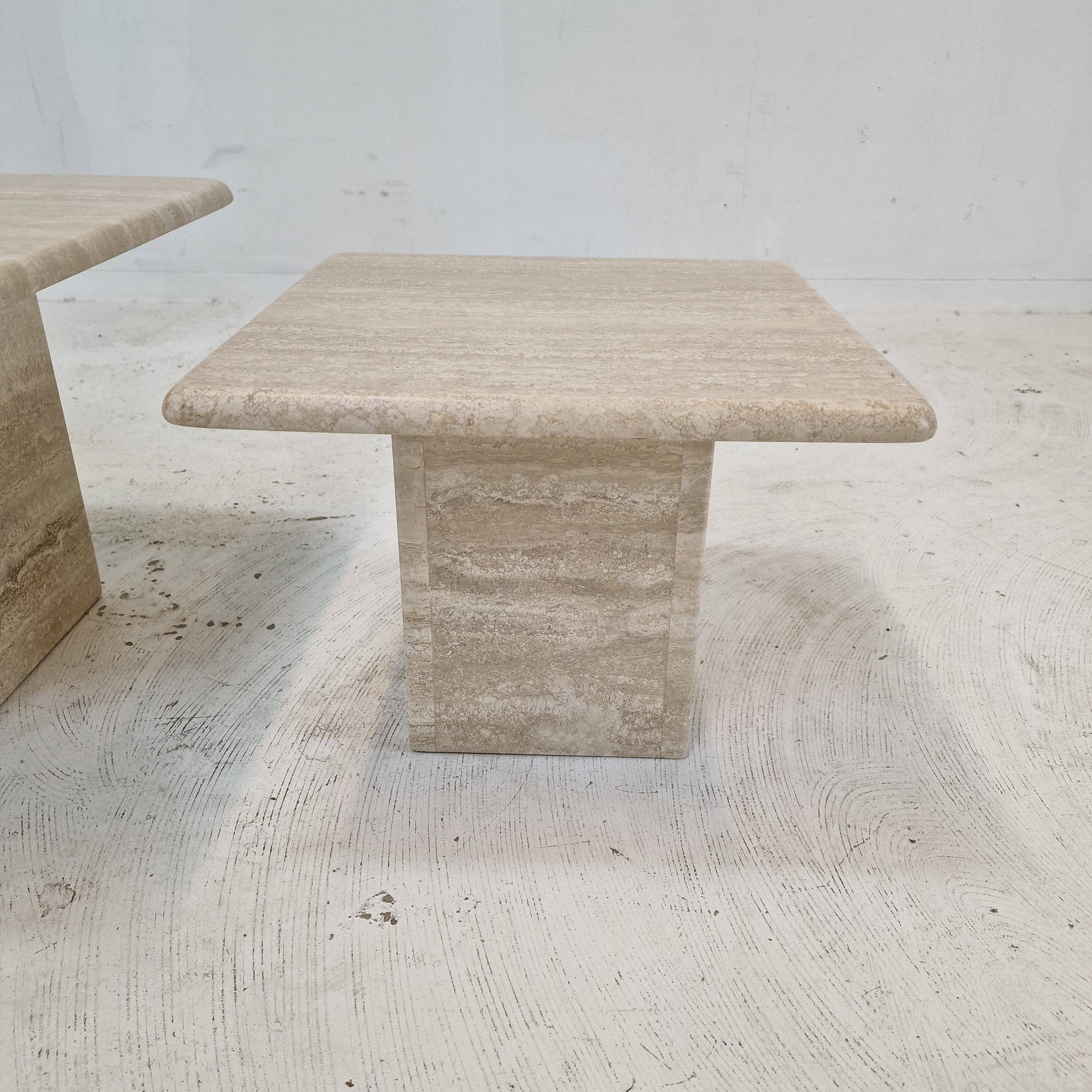 Set of 3 italian travertine coffee or side tables, 1980s