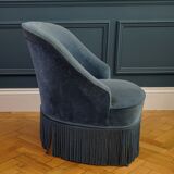 Peacock blue velvet fringed toad armchair