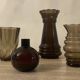 Series of 4 vintage smoked glass vases from the 70s