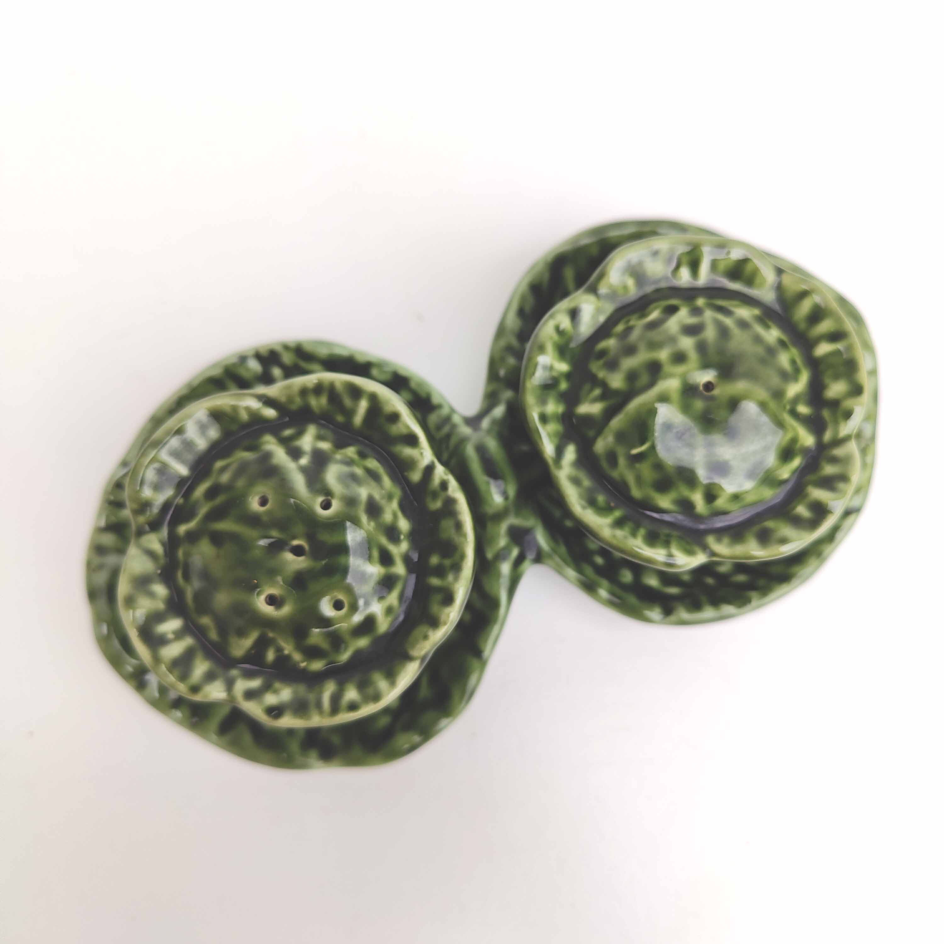 Salt and pepper shaker green ceramic cabbage