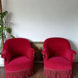 Lot de 2 fauteuils crapauds en velours rouge