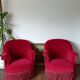 Lot de 2 fauteuils crapauds en velours rouge