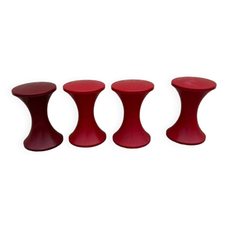 Set of 3 red and burgundy stools