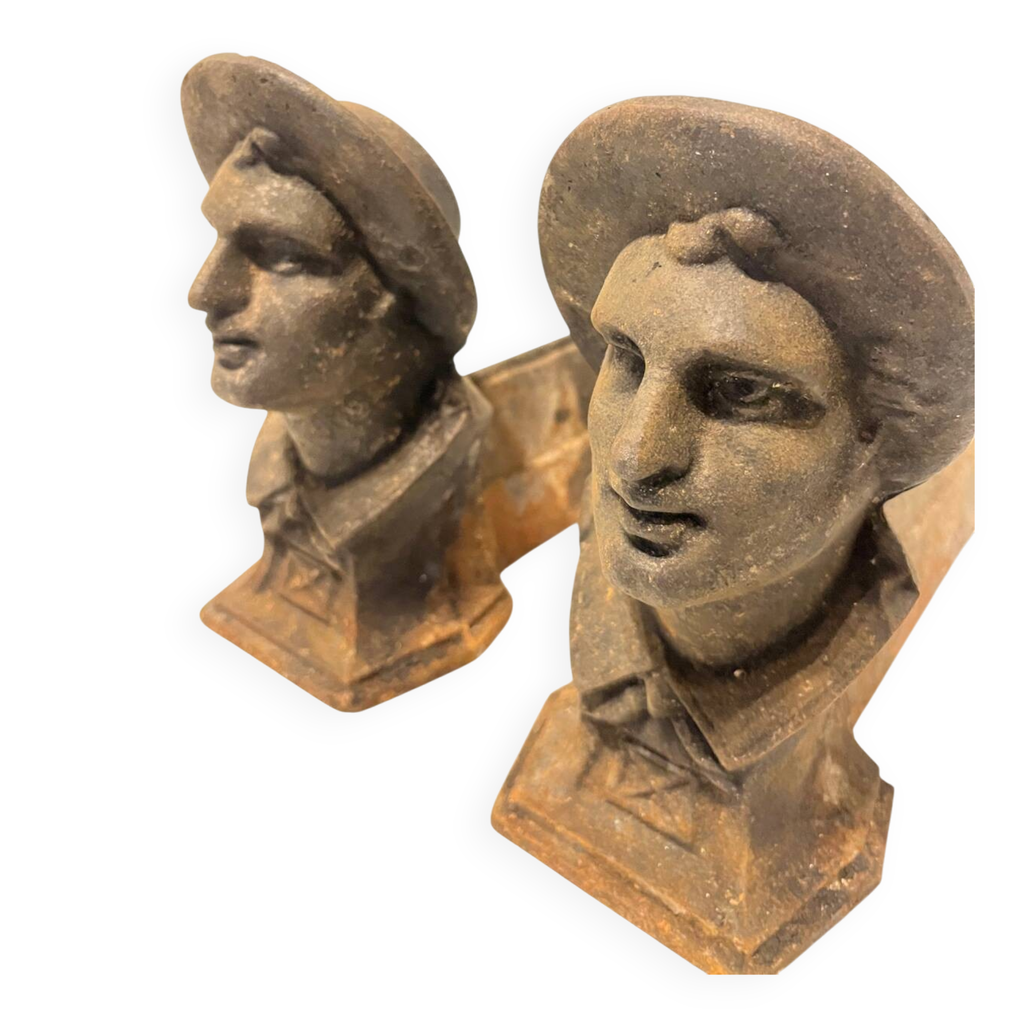 Pair of Heavy Antique Chenets (Fireplace Andirons) – Cast Metal, 10–15