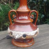 Vintage glazed ceramic lamp base from the 60s/70s with double lighting of medium size.