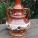 Vintage glazed ceramic lamp base from the 60s/70s with double lighting of medium size.