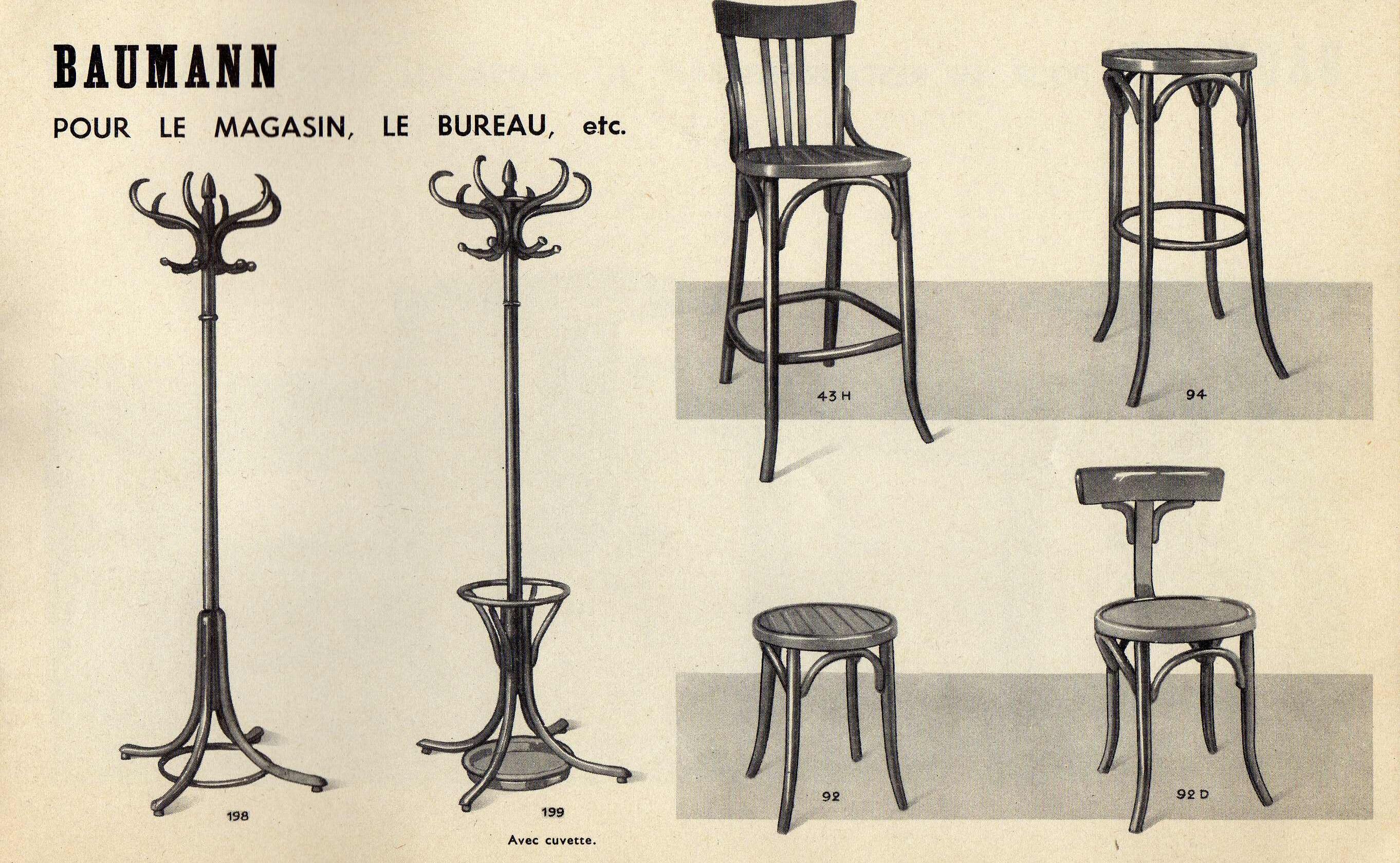 Wooden curved bistro stool 1950 Baumann