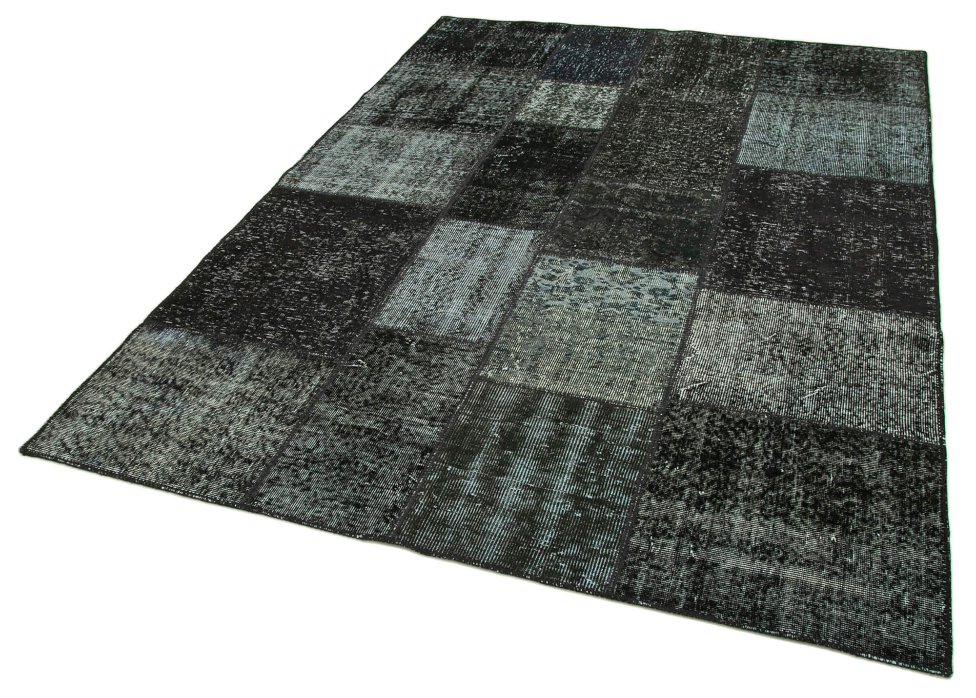 Hand-knotted turkish vintage 170 cm x 238 cm black patchwork carpet