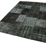 Hand-knotted turkish vintage 170 cm x 238 cm black patchwork carpet