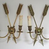Pair of bronze crossed arrow wall lights Lucien Gau