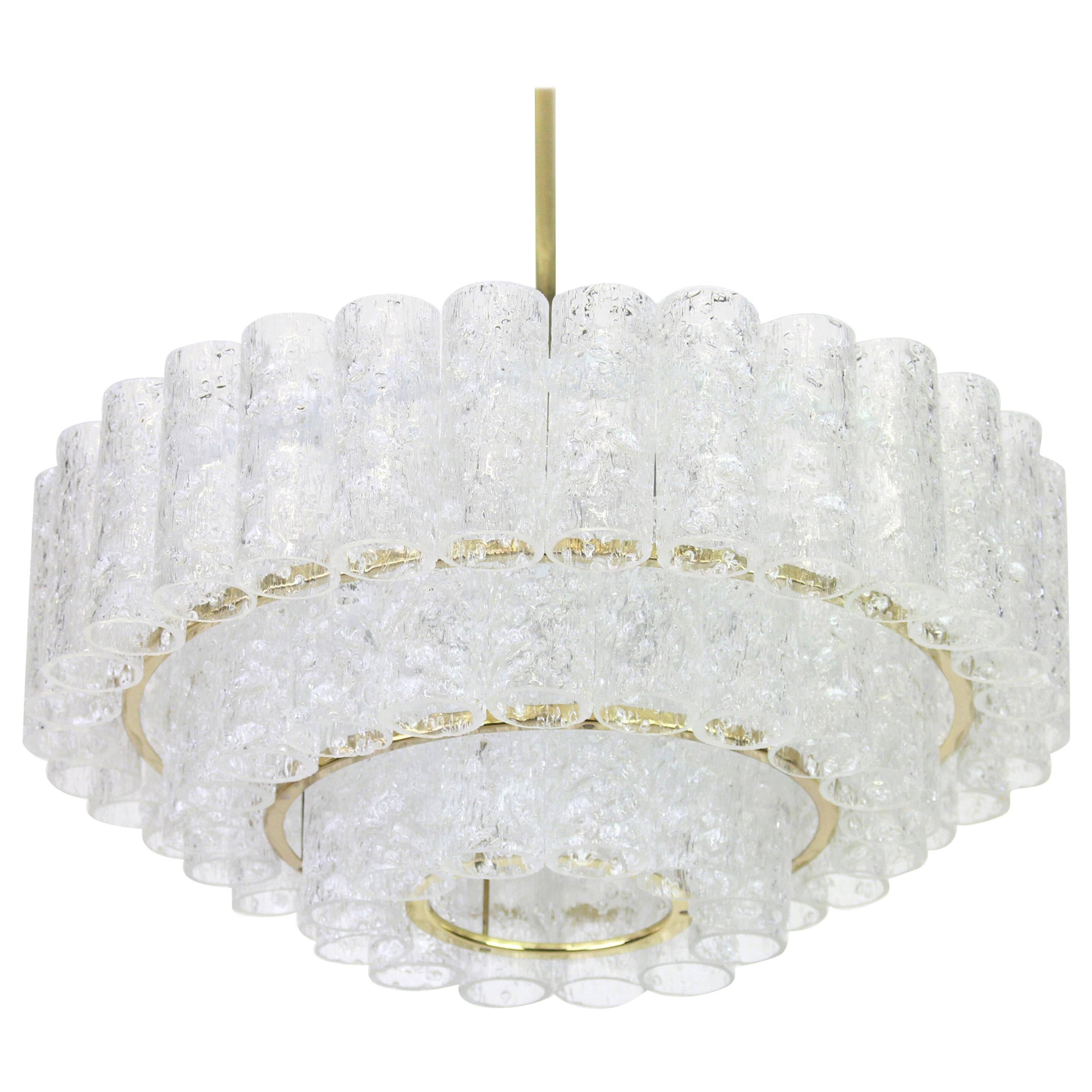 Lustre à tubes en verre glace Murano par Doria, Allemagne, années 1960