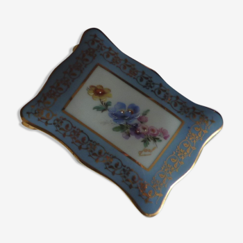 Box Bonbonnière Porcelain Limoges Blue, Gold and Flowers