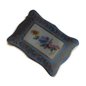 Box Bonbonnière Porcelain Limoges Blue, Gold and Flowers